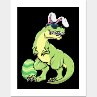 Cool dinosur as a easter bunny with a easter egg Posters and Art